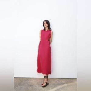 NWT Zara Cut Out Midi Dress in Fuschia XS